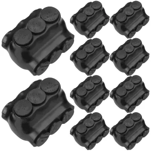 10 Pack Black Multi Cable Connector Insulated Multi Tap Connector 3 Wire Port Splice Dual Sided Entry Prefilled with Oxide Inhibitor (2/0-6awg)