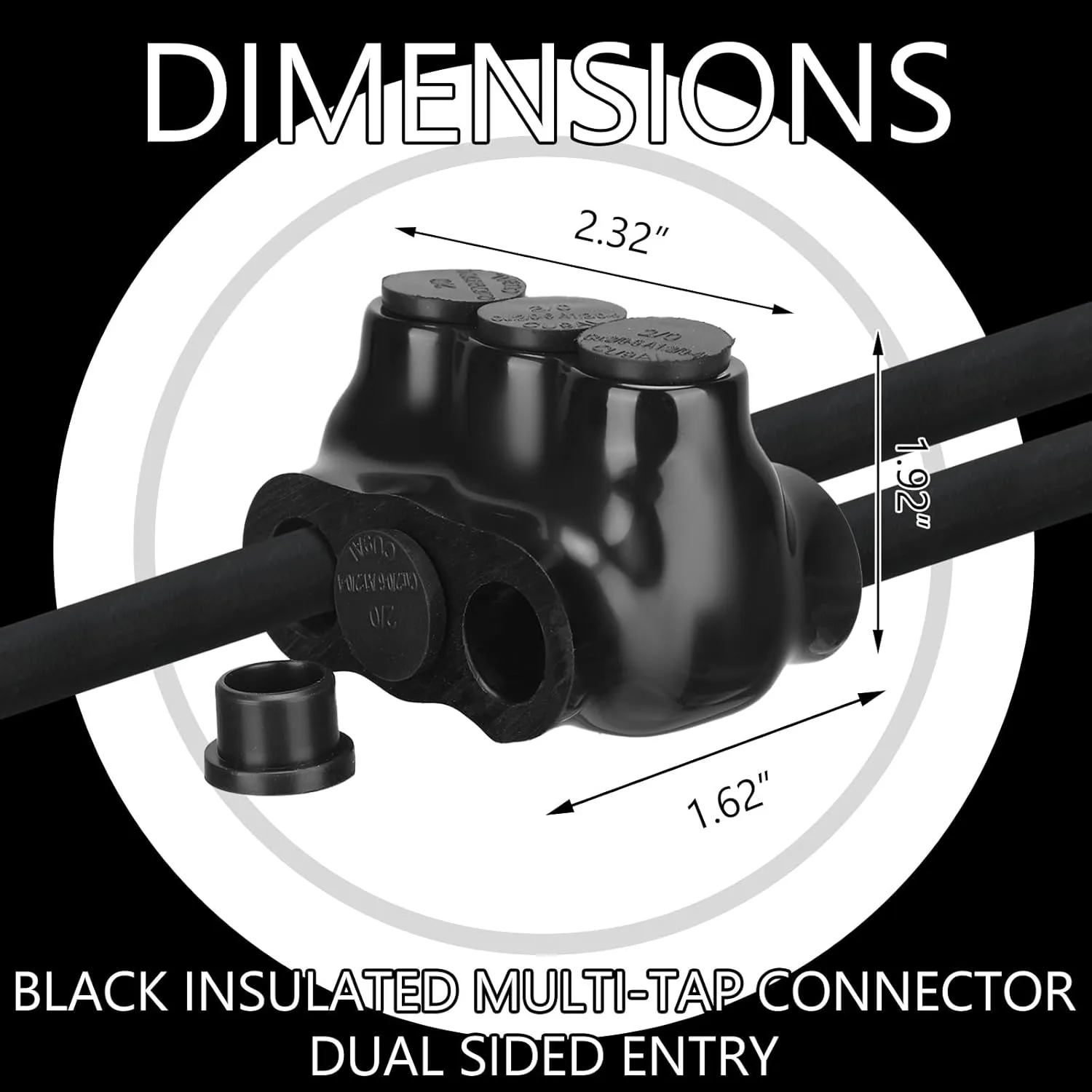 10 Pack Black Multi Cable Connector Insulated Multi Tap Connector 3 Wire Port Splice Dual Sided Entry Prefilled with Oxide Inhibitor (2/0-6awg)