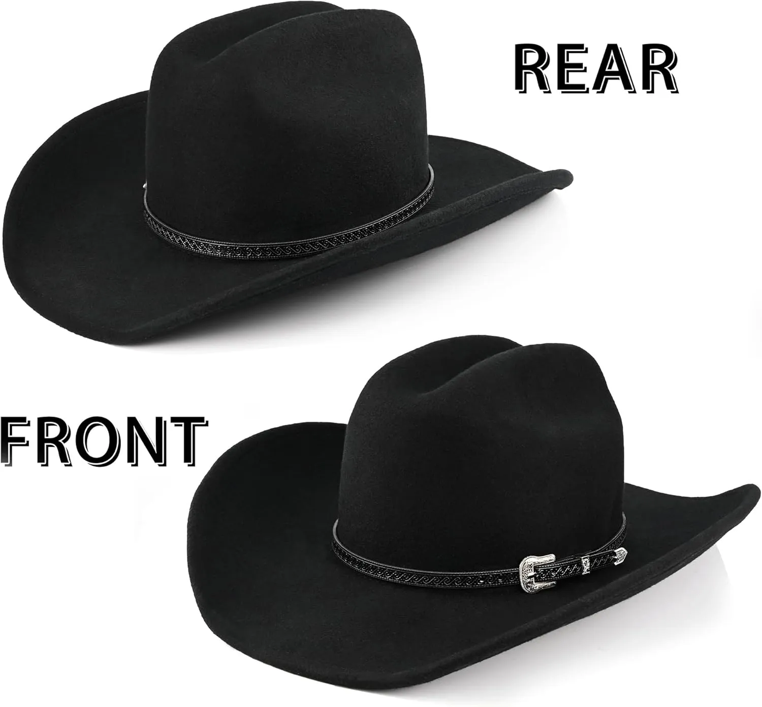 100% Wool Western Cowboy Hat for Men Women Classic Fedora Hat Felt Cowgirls Hats with Two Decorative Bands