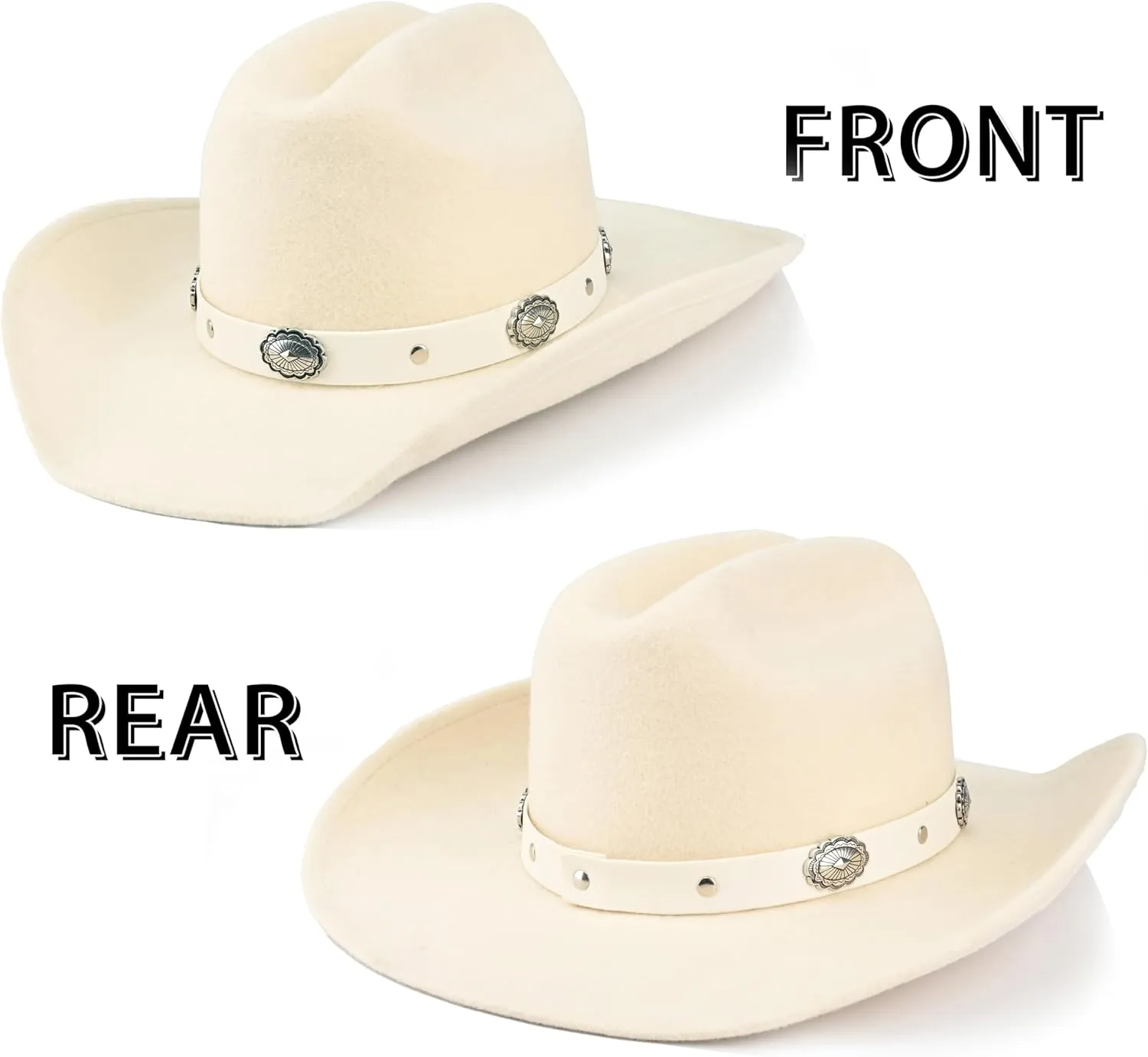 100% Wool Western Cowboy Hat for Men Women Classic Fedora Hat Felt Cowgirls Hats with Two Decorative Bands