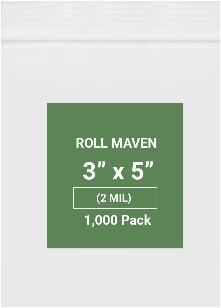 1000 Count 3" x 5" 2 Mil Clear Plastic Resealable Zip Bags, Strong & Durable Poly Baggies with Resealable Zip Top Lock for Travel, Storage, Packaging & Shipping