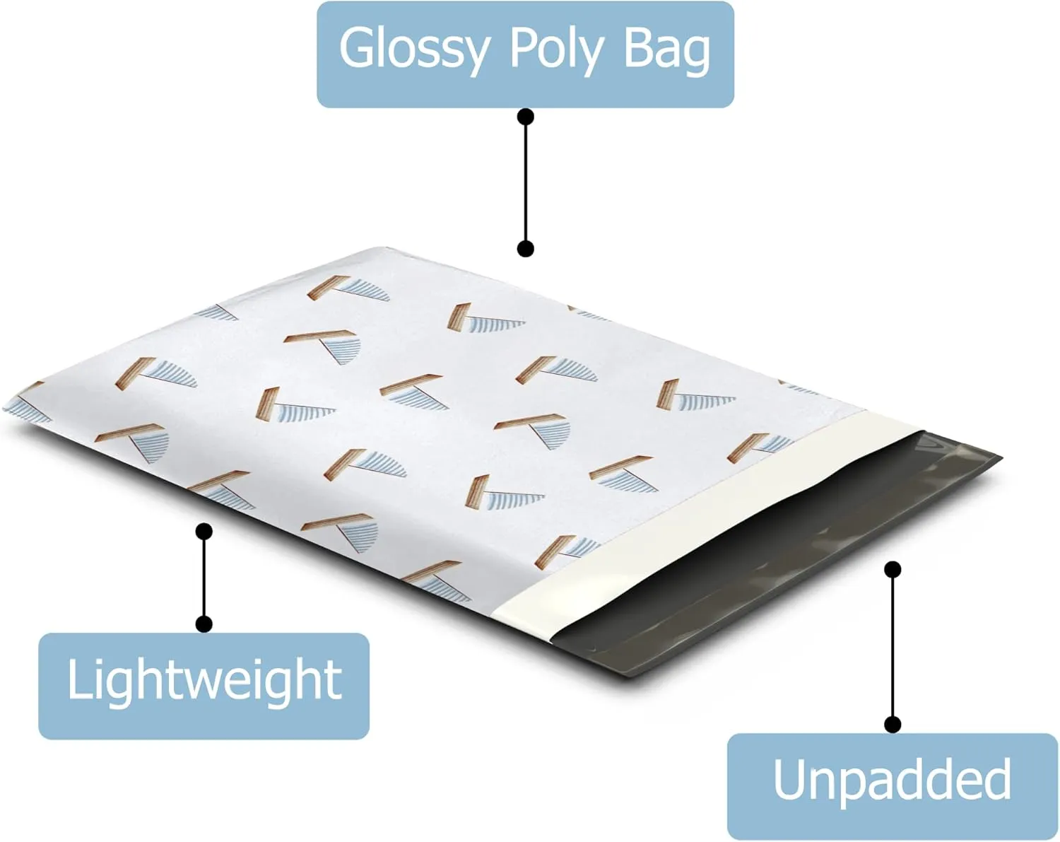 10x13 (100) Sailboats Summer Nautical Designer Poly Mailers Waterproof Self Sealing Tear Resistant Polymailers Shipping Envelopes Premium Printed Bags For Small Businesses