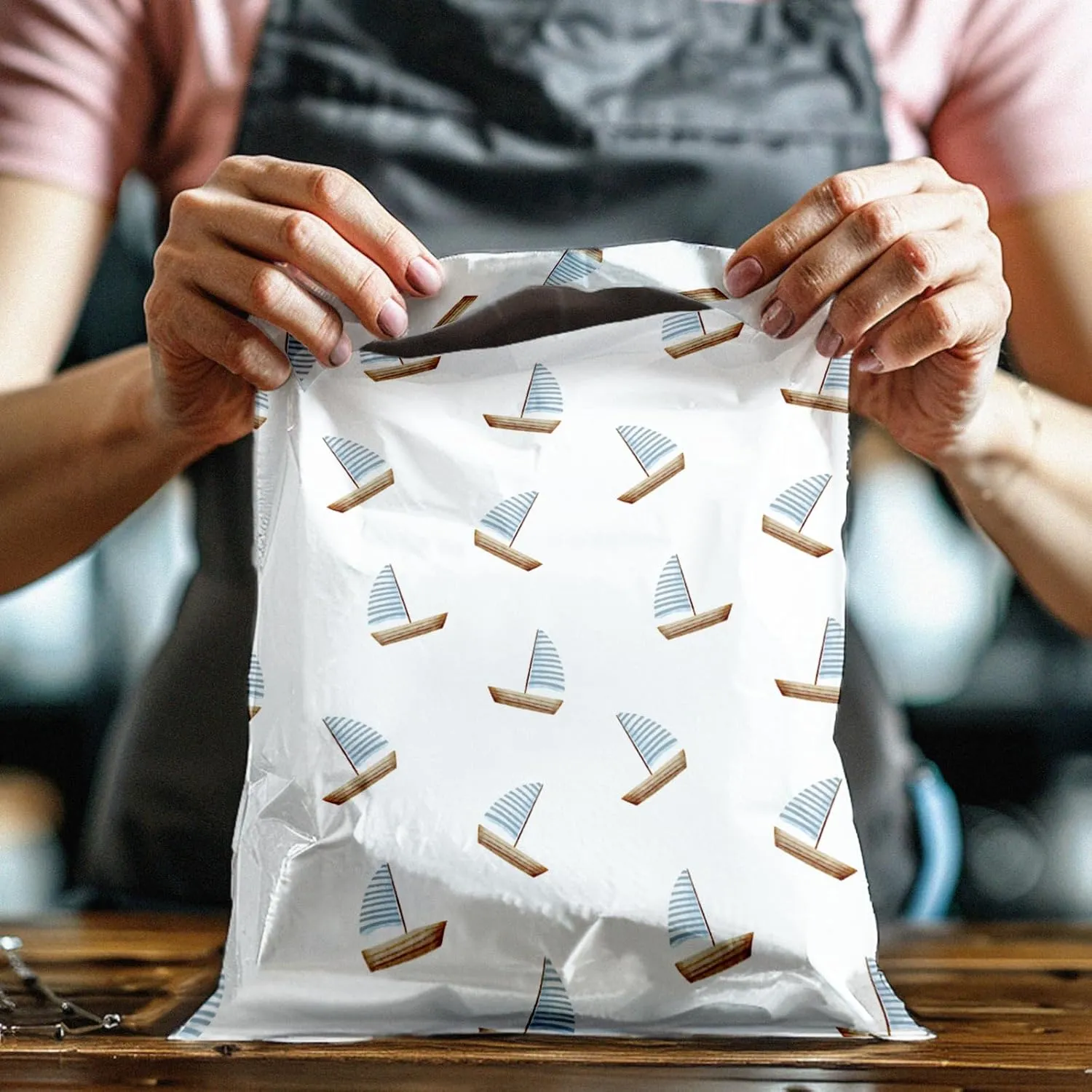 10x13 (100) Sailboats Summer Nautical Designer Poly Mailers Waterproof Self Sealing Tear Resistant Polymailers Shipping Envelopes Premium Printed Bags For Small Businesses