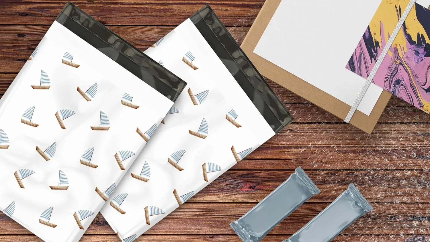 10x13 (100) Sailboats Summer Nautical Designer Poly Mailers Waterproof Self Sealing Tear Resistant Polymailers Shipping Envelopes Premium Printed Bags For Small Businesses