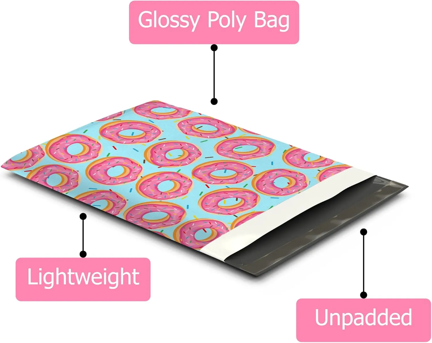 10x13 (100) Sprinkled Donuts Designer Poly Mailers Waterproof Self Sealing Tear Resistant Polymailers Shipping Envelopes Premium Printed Bags For Small Businesses