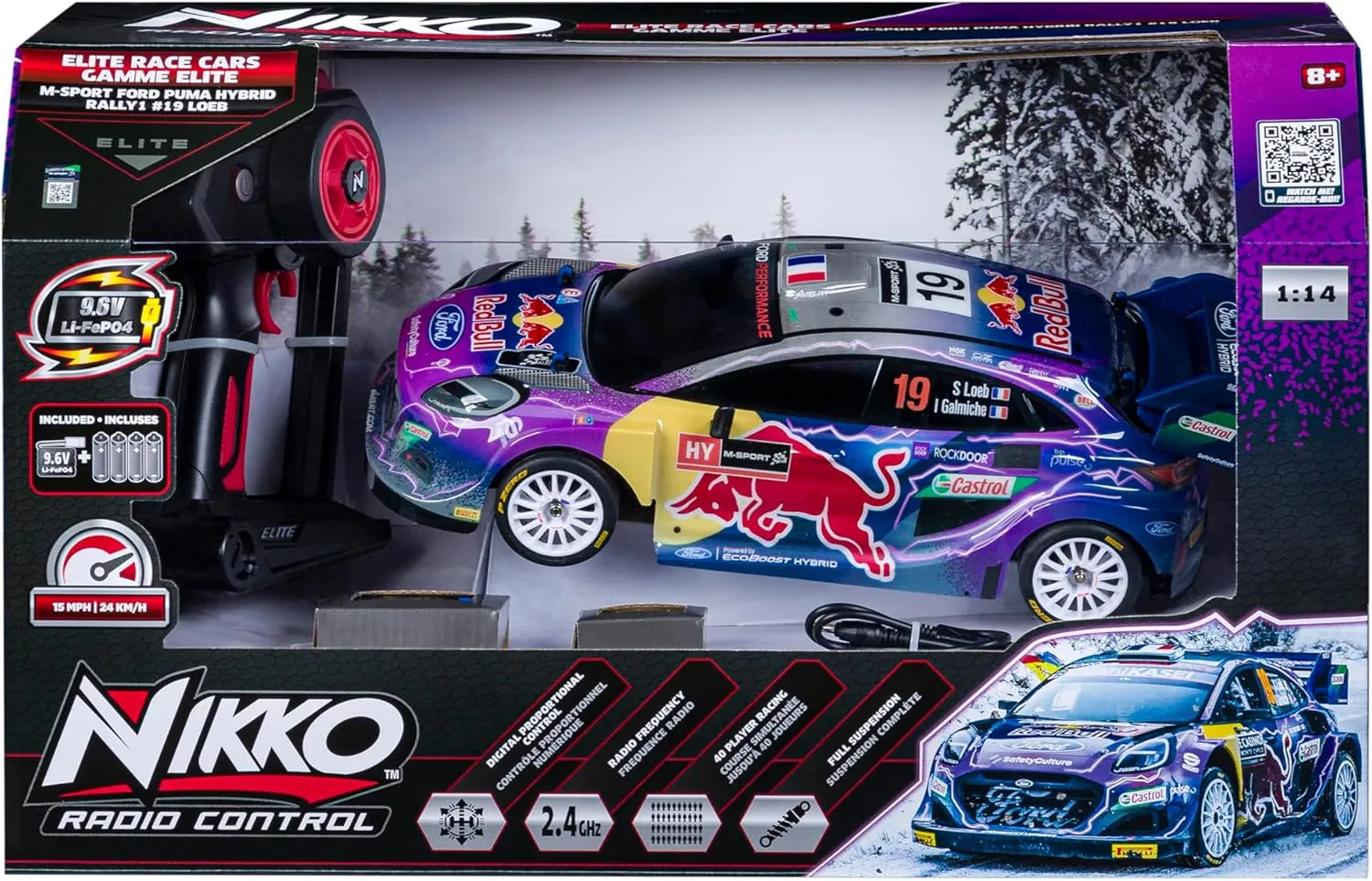 1:14 Elite Race Cars M-Sport Ford Puma #19 Loeb - RC Red Bull Rally RC Car Remote Controlled Car for Kids Hobby Grade Performance High-Speed RC Drift Cars