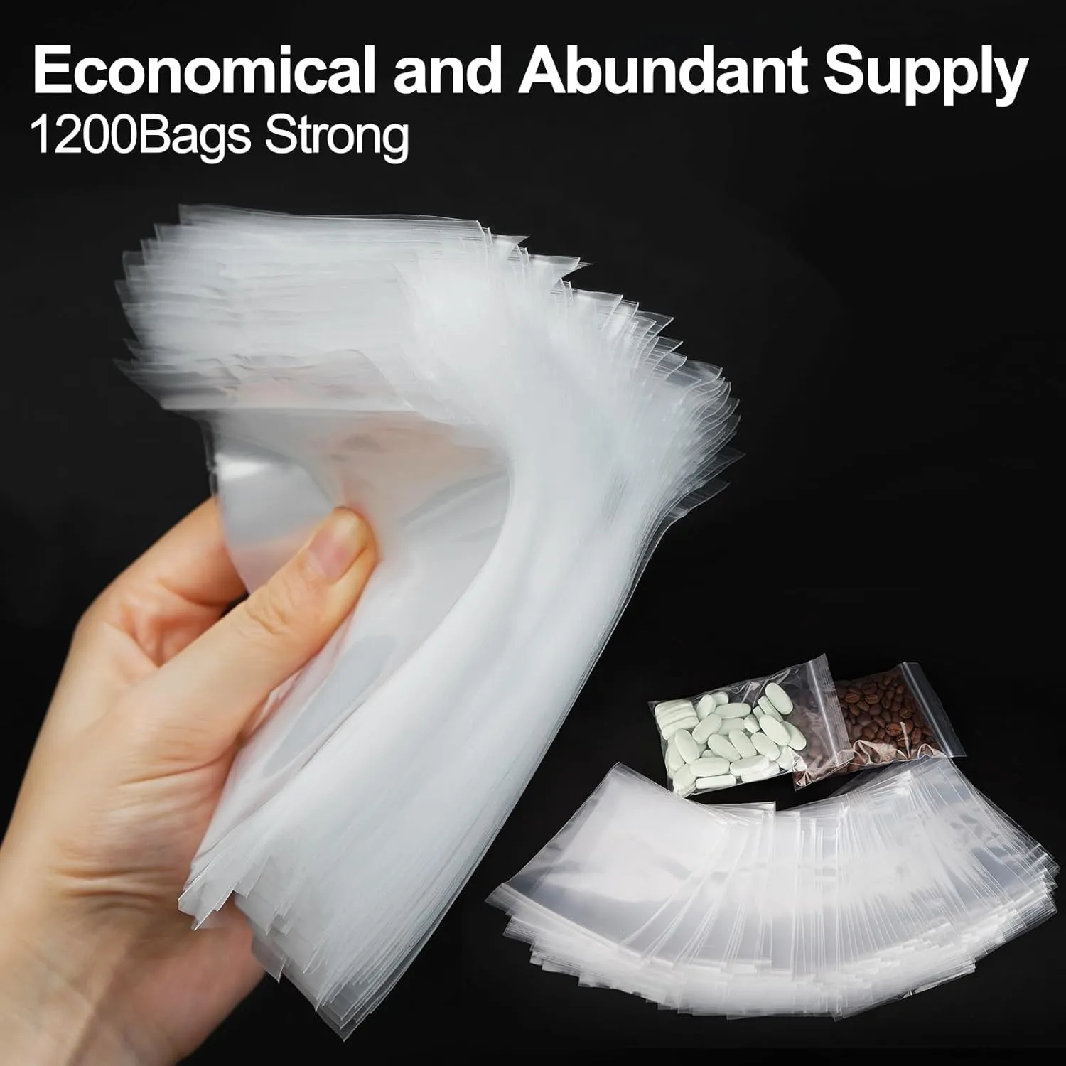 1200Pcs Small Plastic Bag for Jewelry, 3x4'' Small Zip Bag Baggies Resealable, 2 Mil(2 Layer) Durable Small Zip Bag for Pill and Small Business - Clear