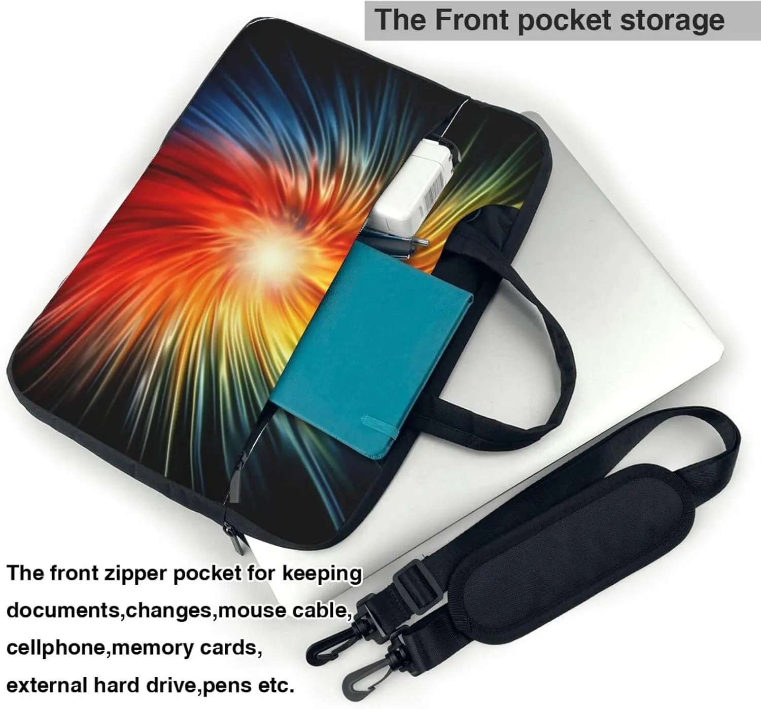 13-15.6 Inch Laptop Bag Abstract Rainbow Pattern Printed Laptop Bag for 13-15.6 Inch Laptop, Black, 15.6 inch