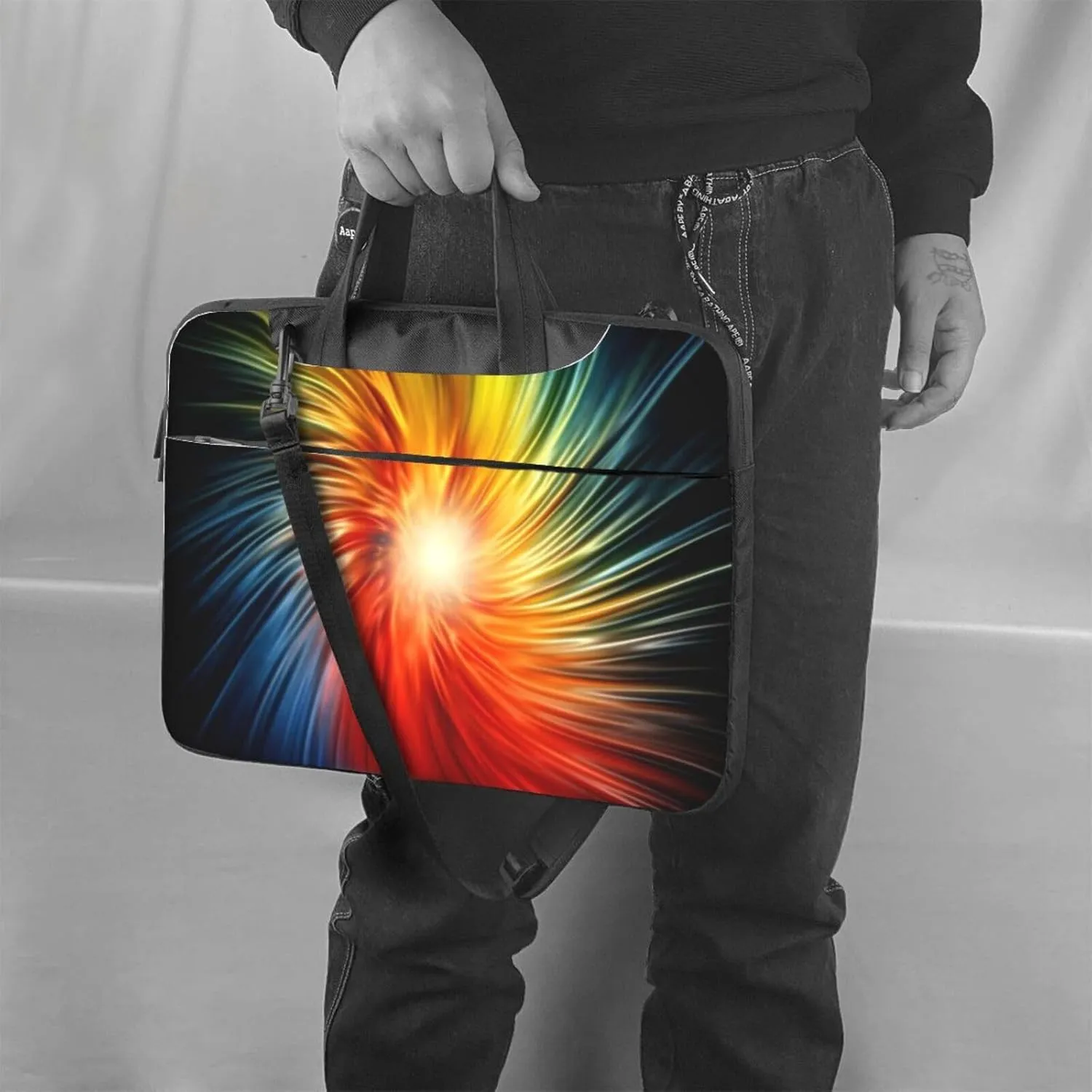 13-15.6 Inch Laptop Bag Abstract Rainbow Pattern Printed Laptop Bag for 13-15.6 Inch Laptop, Black, 15.6 inch
