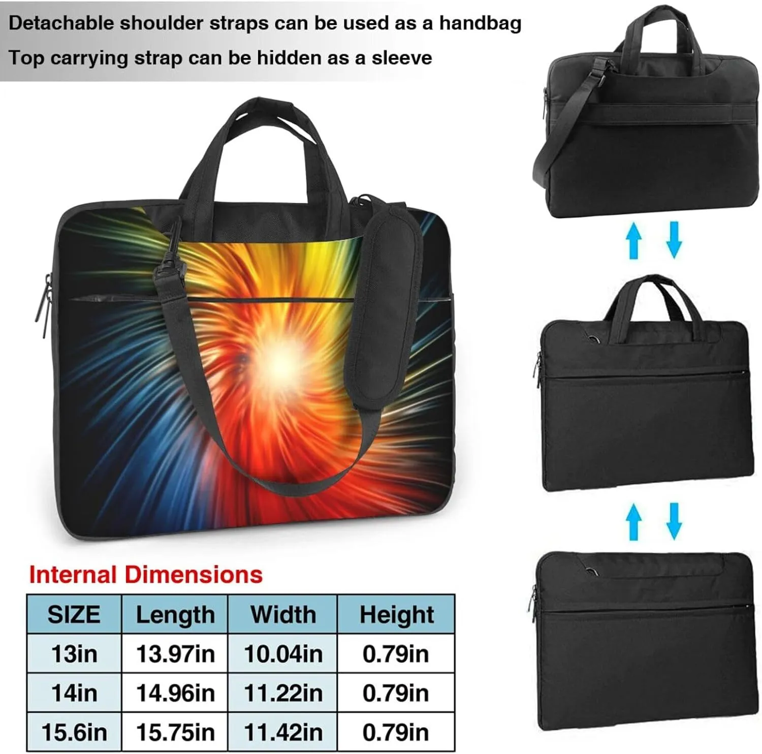 13-15.6 Inch Laptop Bag Abstract Rainbow Pattern Printed Laptop Bag for 13-15.6 Inch Laptop, Black, 15.6 inch
