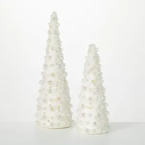 16.5"H and 12.25"H Sullivans Beaded Pearl Cone Tree - Set of 2, Christmas Decor, White