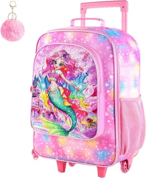 18" Girls Luggage, Kids Carry on Suitcase With Wheels, Mermaid Suitcases for Toddler Children(Pink)