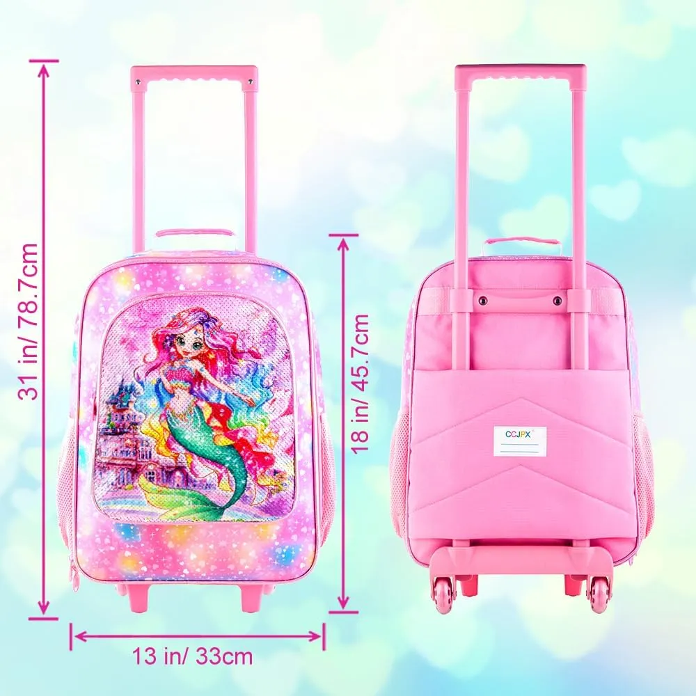 18" Girls Luggage, Kids Carry on Suitcase With Wheels, Mermaid Suitcases for Toddler Children(Pink)