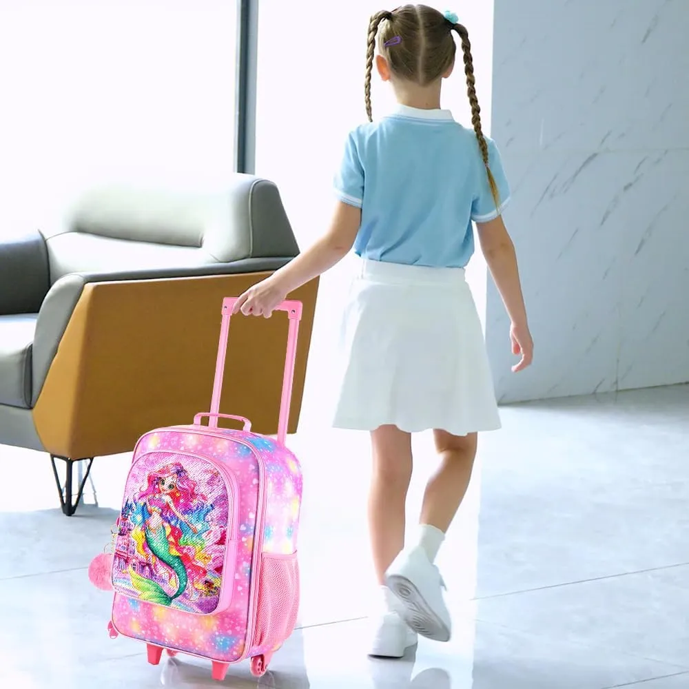 18" Girls Luggage, Kids Carry on Suitcase With Wheels, Mermaid Suitcases for Toddler Children(Pink)