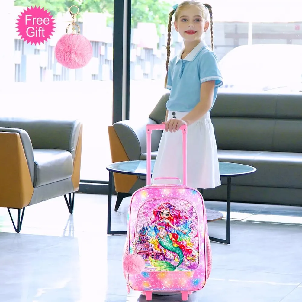 18" Girls Luggage, Kids Carry on Suitcase With Wheels, Mermaid Suitcases for Toddler Children(Pink)