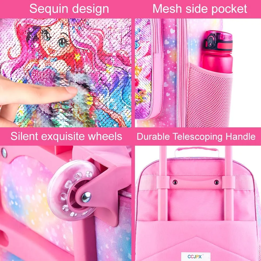 18" Girls Luggage, Kids Carry on Suitcase With Wheels, Mermaid Suitcases for Toddler Children(Pink)