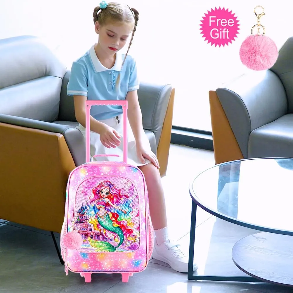 18" Girls Luggage, Kids Carry on Suitcase With Wheels, Mermaid Suitcases for Toddler Children(Pink)