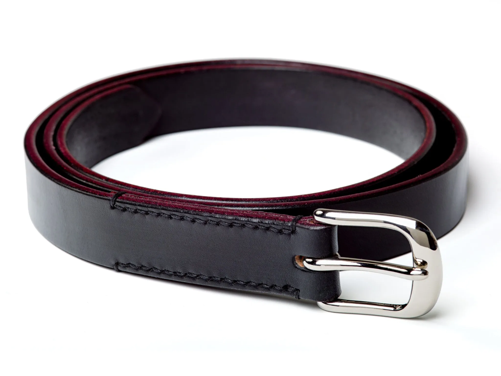 1" skinny buckled belt, black English bridle