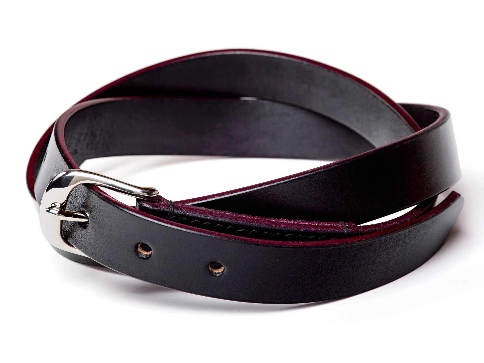 1" skinny buckled belt, black English bridle