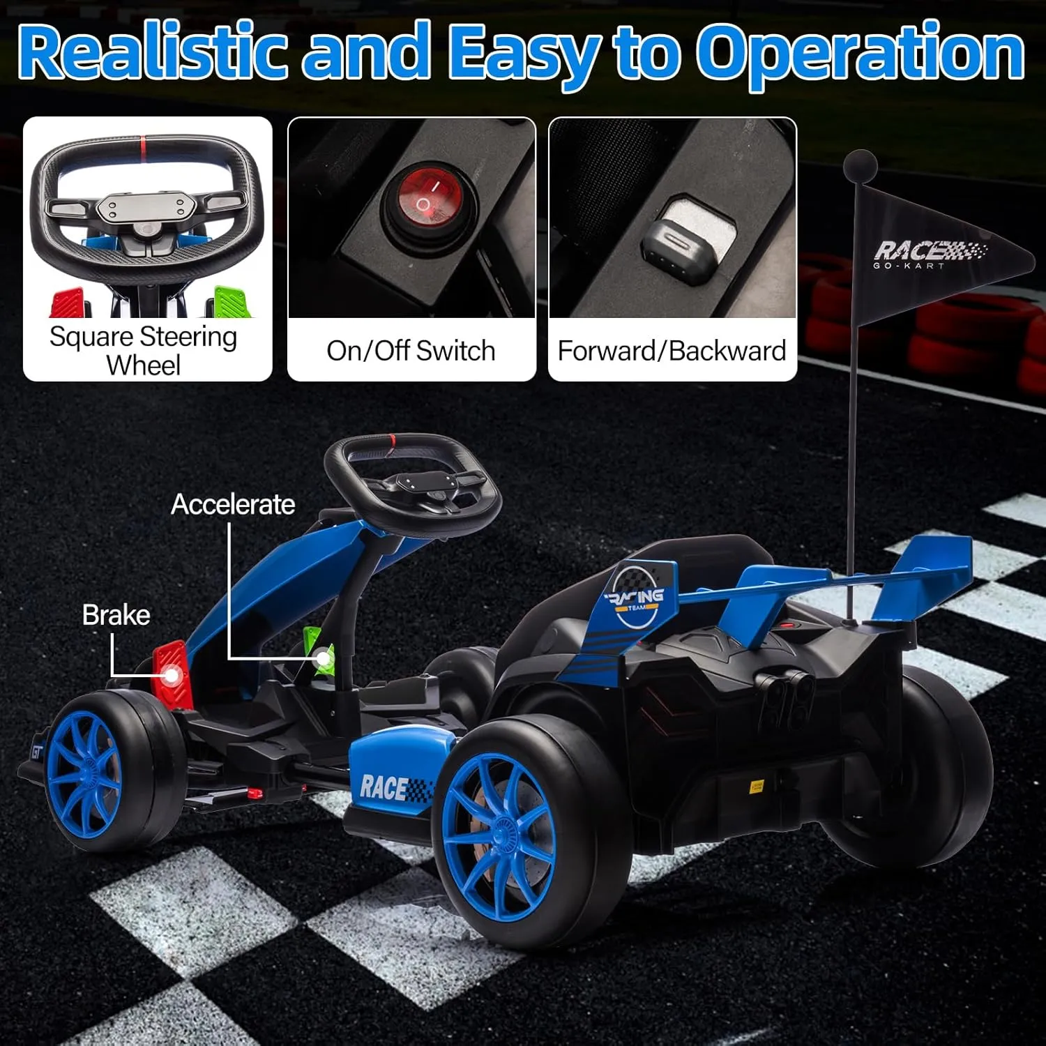 24V Go Kart for Kids 6  Years, 200W*2 Drifting Motors, 7.5 Mph High Speed Drifting Kart Car Riding Vehicle, Extendable Car Length,Max Load 135lbs Outdoor Ride On Racing Toy for Teens Children,Blue