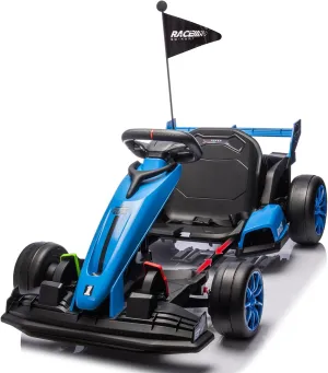 24V Go Kart for Kids 6  Years, 200W*2 Drifting Motors, 7.5 Mph High Speed Drifting Kart Car Riding Vehicle, Extendable Car Length,Max Load 135lbs Outdoor Ride On Racing Toy for Teens Children,Blue