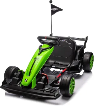 24V Go Kart for Kids 6  Years, 200W*2 Drifting Motors, 7.5 Mph High Speed Drifting Kart Car Riding Vehicle, Extendable Car Length,Max Load 135lbs Outdoor Ride On Racing Toy for Teens Children,Green