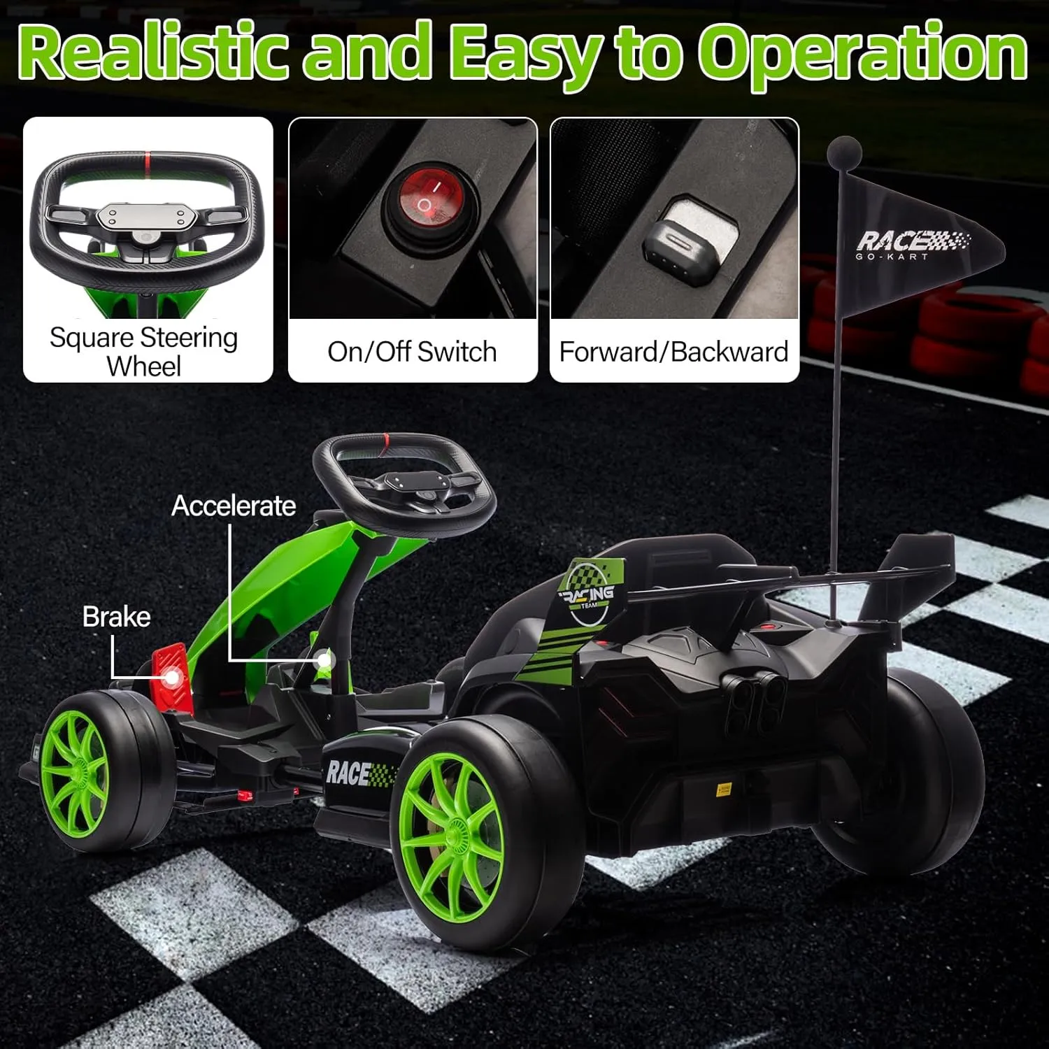 24V Go Kart for Kids 6  Years, 200W*2 Drifting Motors, 7.5 Mph High Speed Drifting Kart Car Riding Vehicle, Extendable Car Length,Max Load 135lbs Outdoor Ride On Racing Toy for Teens Children,Green