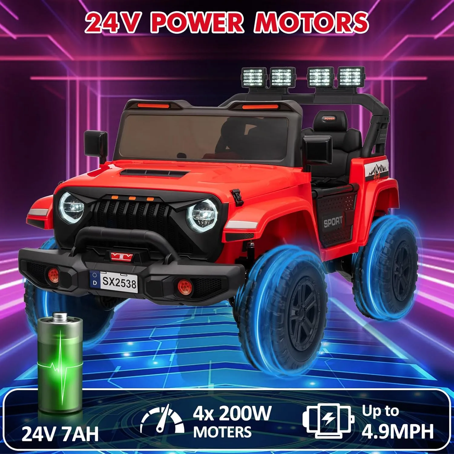 24V Powered Truck 2 Seater Kids Ride On Car,Parent Remote Control,4WD 800W Motor,3 Adjustable Speeds for Ages 3 ,Built-in Music Player,Kids Electric Ride On Toys with Easy Assembly, Red