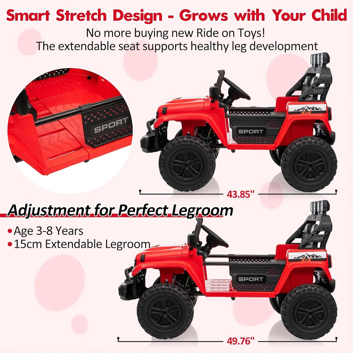 24V Powered Truck 2 Seater Kids Ride On Car,Parent Remote Control,4WD 800W Motor,3 Adjustable Speeds for Ages 3 ,Built-in Music Player,Kids Electric Ride On Toys with Easy Assembly, Red