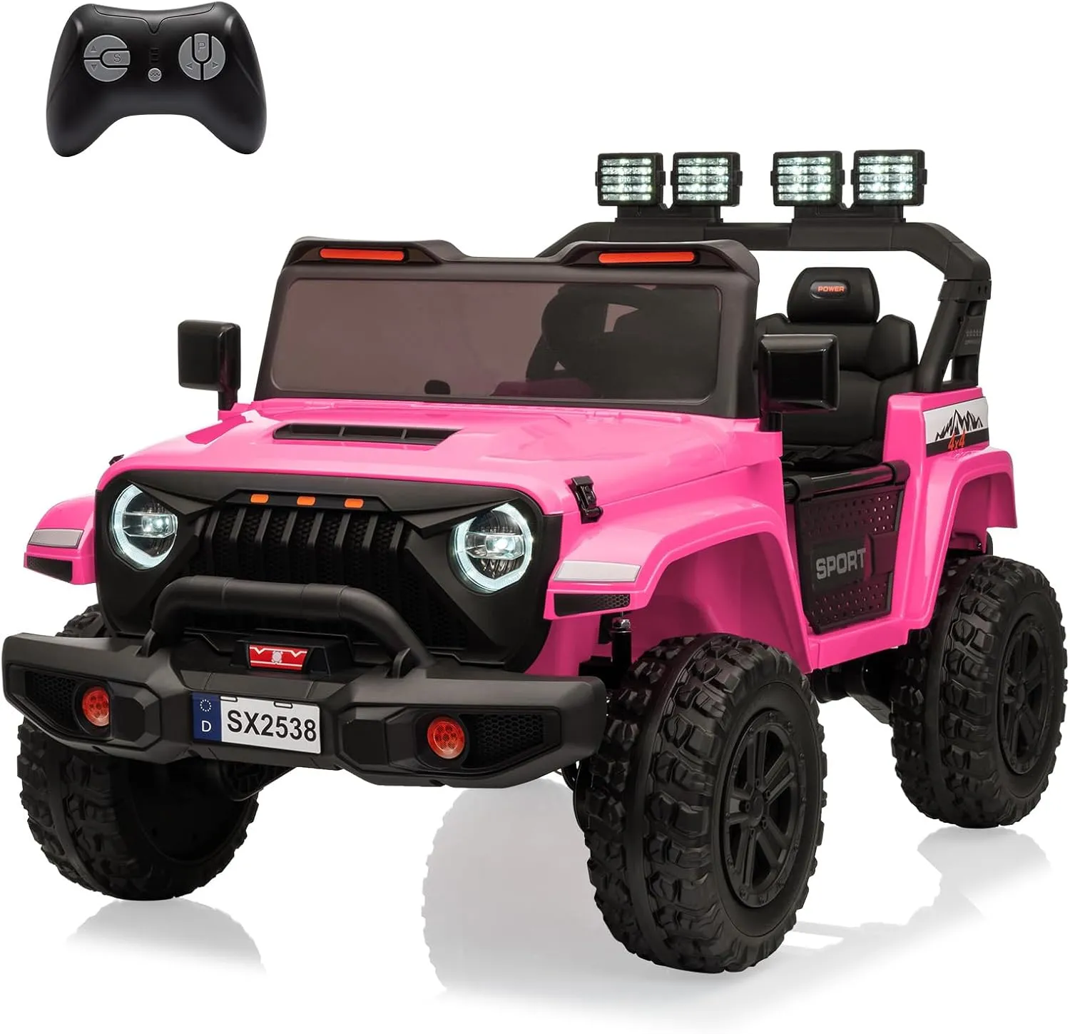 24V Ride On Toys for Big Kids, 4WD 2 Seater Ride On Cars with Remote Control, Adjustable Footwell Electric Vehicle, 3 Speeds, Led Lights, Bluetooth, Pink
