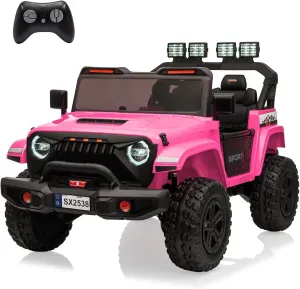 24V Ride On Toys for Big Kids, 4WD 2 Seater Ride On Cars with Remote Control, Adjustable Footwell Electric Vehicle, 3 Speeds, Led Lights, Bluetooth, Pink