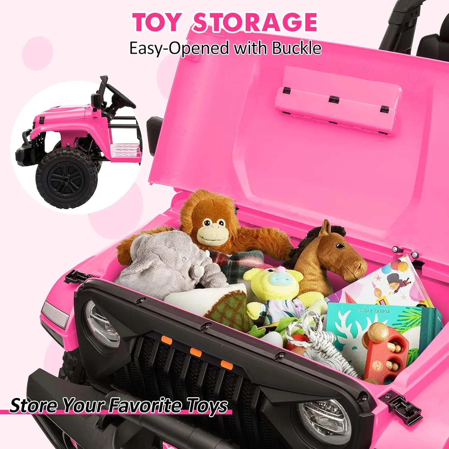 24V Ride On Toys for Big Kids, 4WD 2 Seater Ride On Cars with Remote Control, Adjustable Footwell Electric Vehicle, 3 Speeds, Led Lights, Bluetooth, Pink