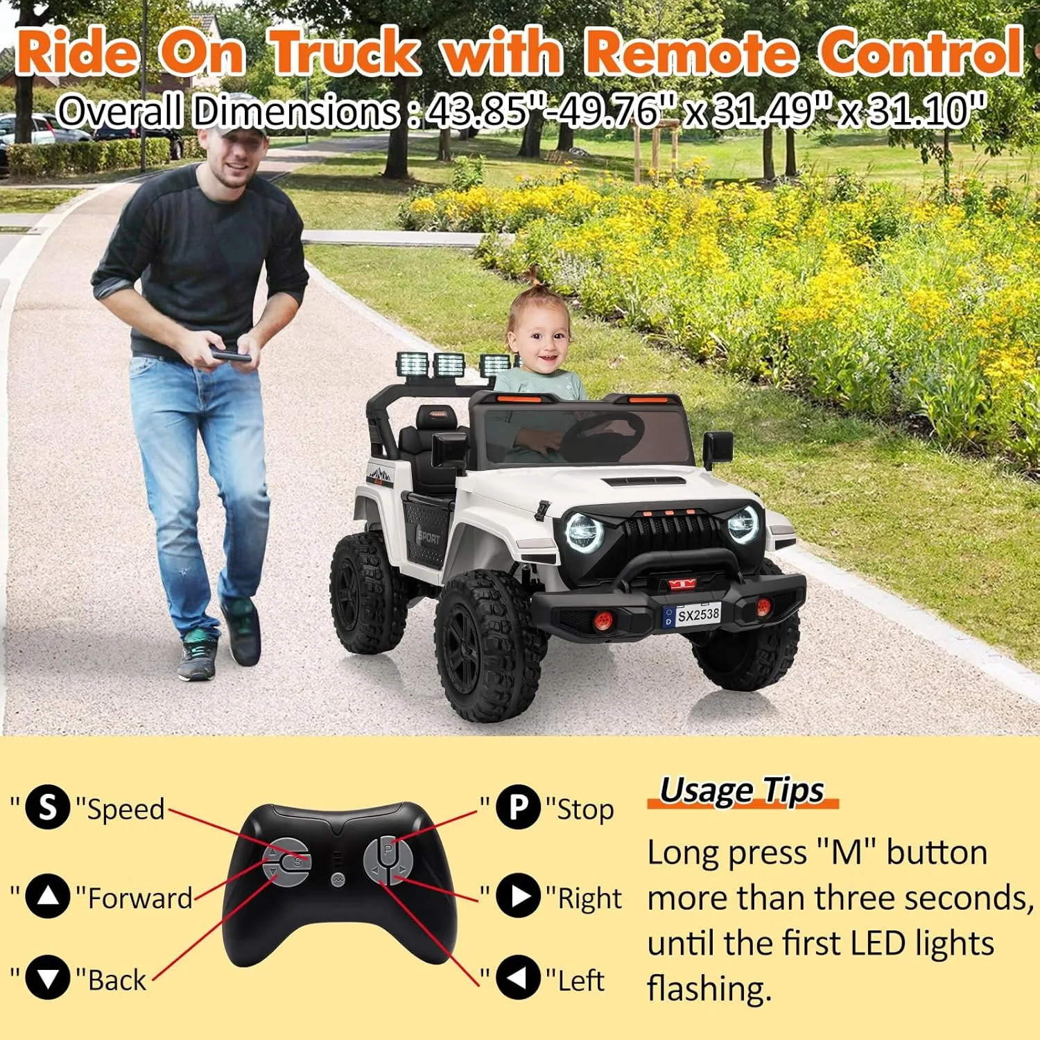 24V Ride On Toys for Big Kids, 4WD 2 Seater Ride On Cars with Remote Control, Adjustable Footwell Electric Vehicle, 3 Speeds, Led Lights, Bluetooth, White