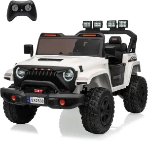 24V Ride On Toys for Big Kids, 4WD 2 Seater Ride On Cars with Remote Control, Adjustable Footwell Electric Vehicle, 3 Speeds, Led Lights, Bluetooth, White