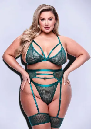 3 Piece Strappy Bra, Garter and Panty Set