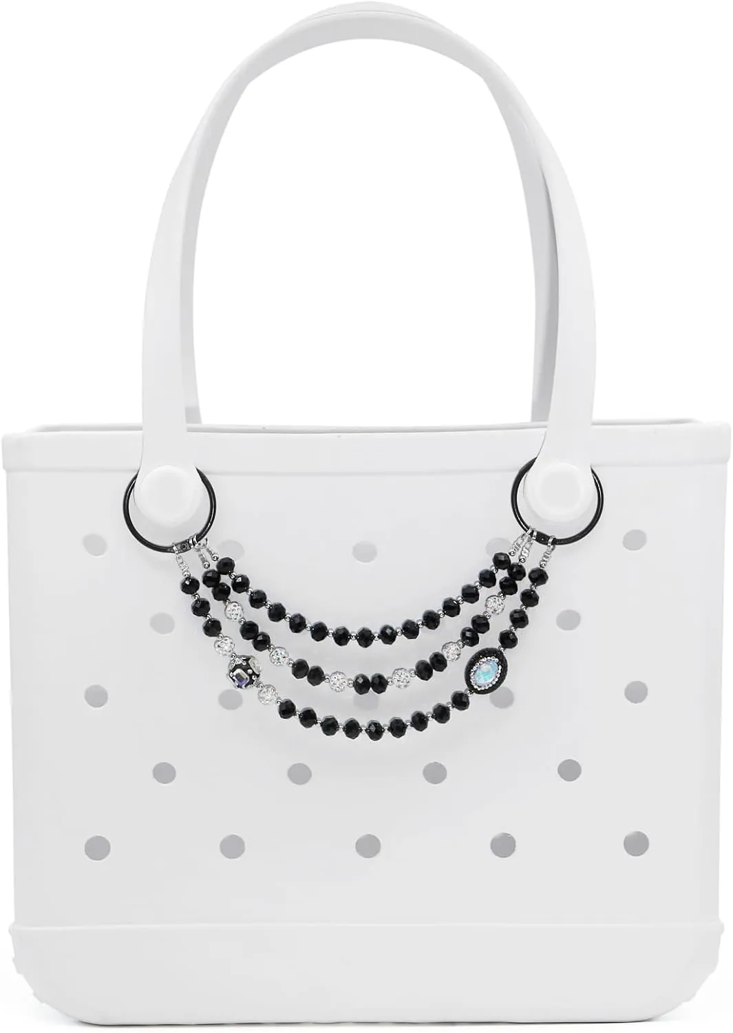 3-Tier Chain for Bogg Bag, Accessories for Bogg Bag, Sparkling Beads Decoration for Bogg Bag Charm, Rubber Beach Bag Tote Handbag Crossbody Shoulder Bag（Black）