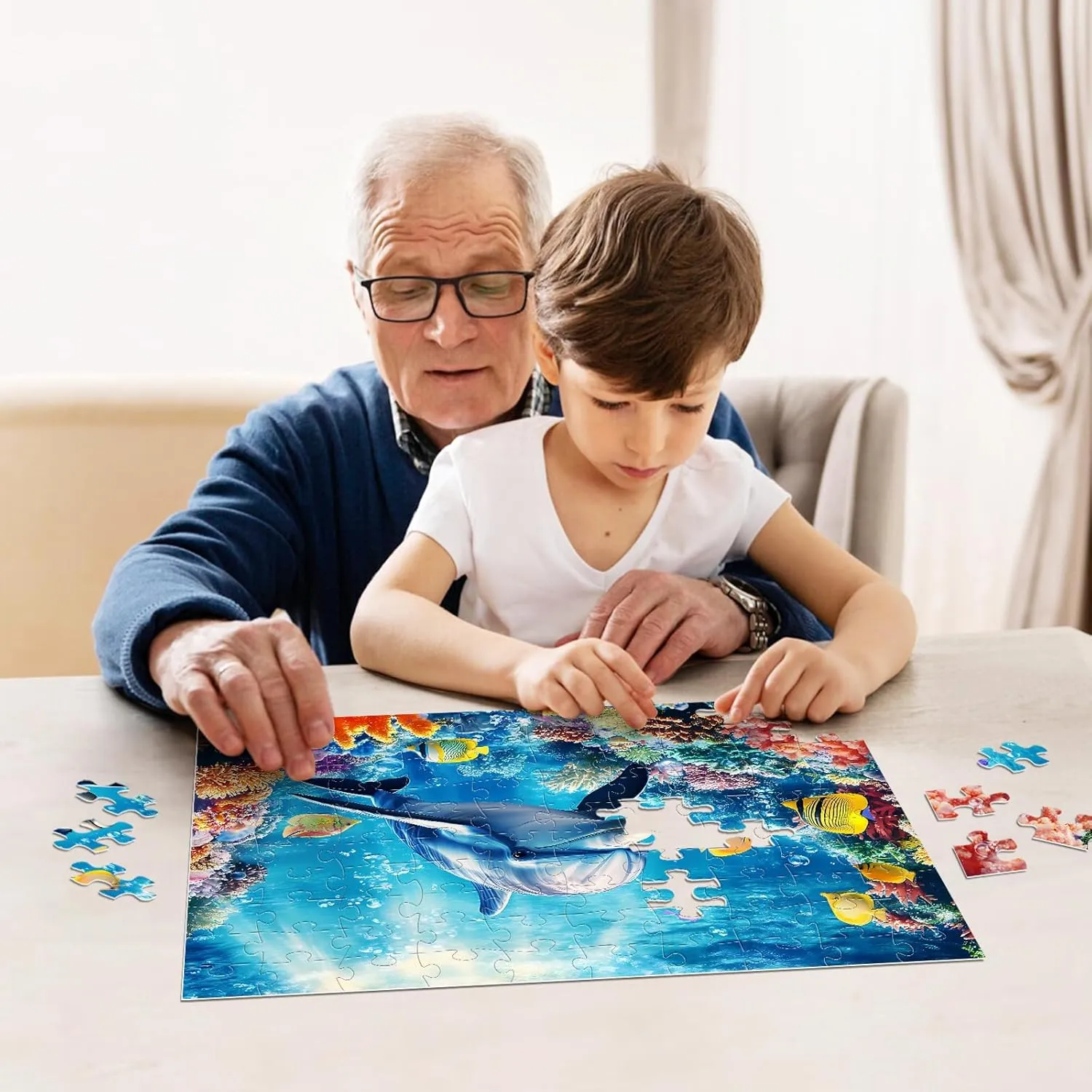 4-Pack 100 Piece Puzzles for Kids Ages 4-6 6-8 Popsicles Birds Dolphin Cat Large Puzzles for Kids 8-10 Years Old 100 Piece Jigsaw Puzzles for Seniors Adults Toddler Children Learning Educational Toys