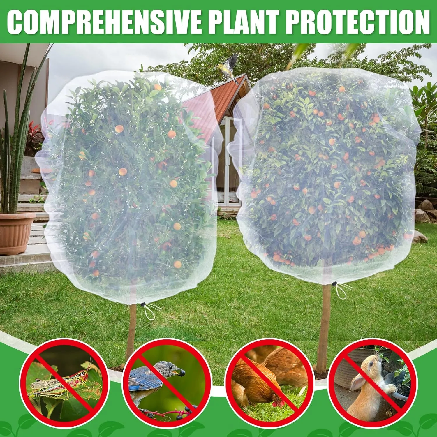 4 Pack Insect Bird Netting Cover - 4.6x6FT Blueberry Bushes Netting Plant Covers with Drawstring, Fine Mesh Net for Protecting Lemon Orange Large Plants from Insect Bird Barrier Squirrel Deer