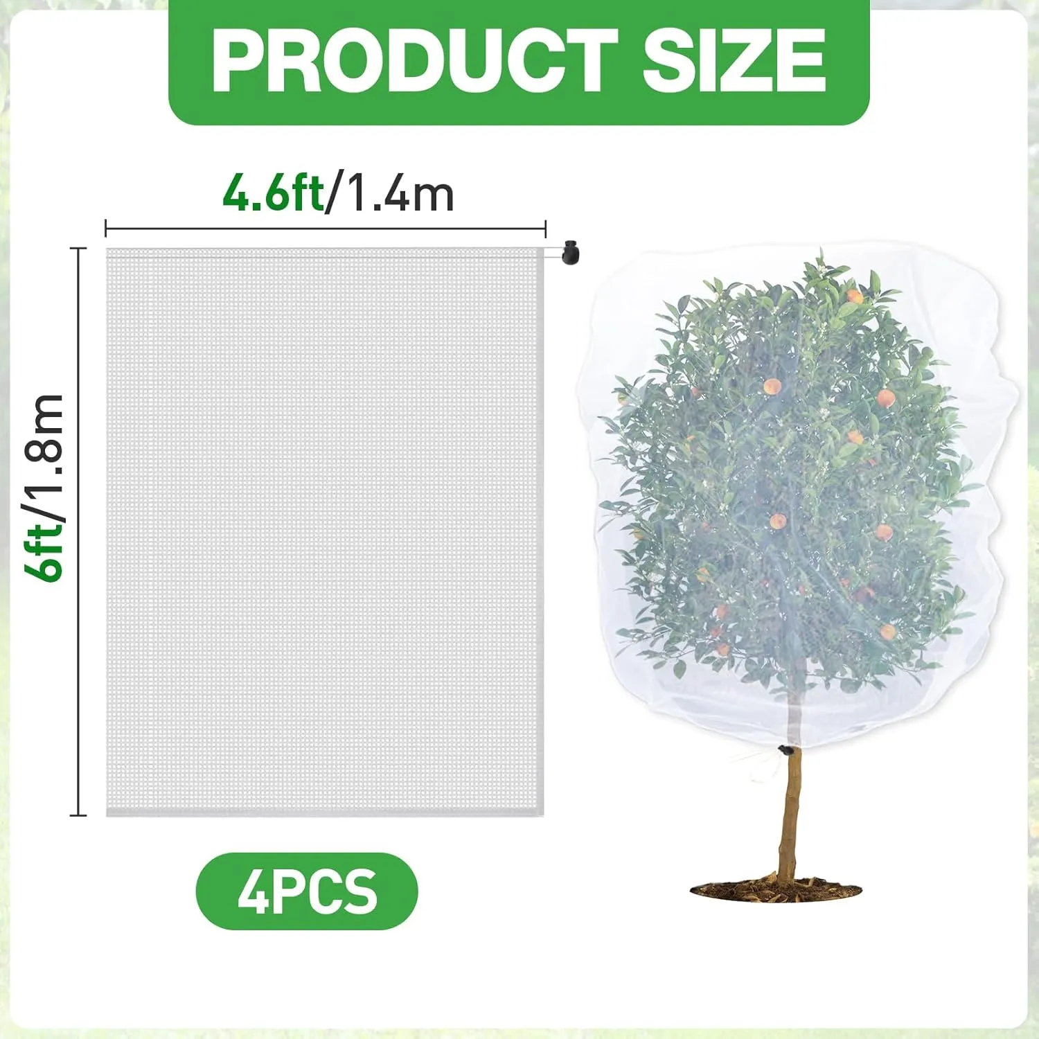 4 Pack Insect Bird Netting Cover - 4.6x6FT Blueberry Bushes Netting Plant Covers with Drawstring, Fine Mesh Net for Protecting Lemon Orange Large Plants from Insect Bird Barrier Squirrel Deer