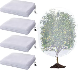 4 Pack Insect Bird Netting Cover - 4.6x6FT Blueberry Bushes Netting Plant Covers with Drawstring, Fine Mesh Net for Protecting Lemon Orange Large Plants from Insect Bird Barrier Squirrel Deer