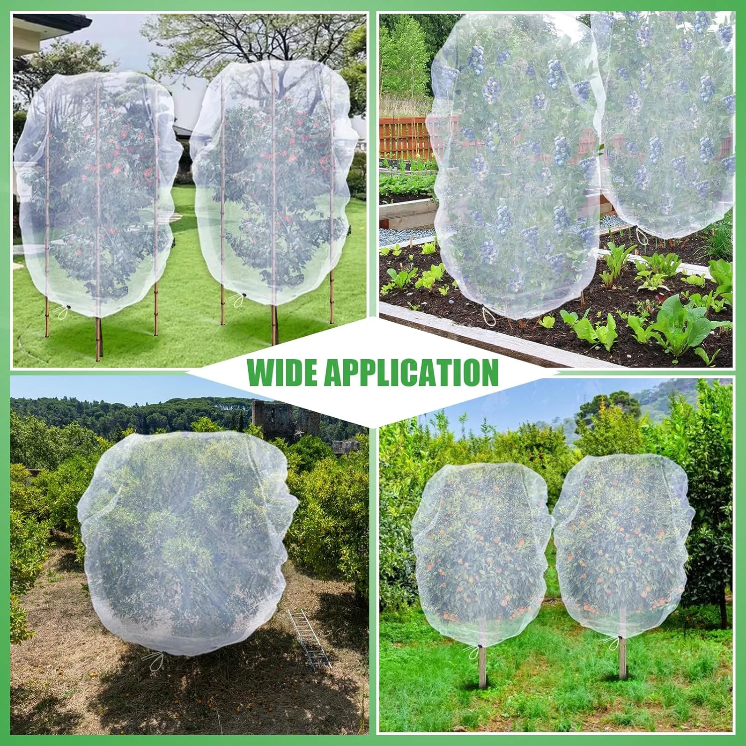 4 Pack Insect Bird Netting Cover - 4.6x6FT Blueberry Bushes Netting Plant Covers with Drawstring, Fine Mesh Net for Protecting Lemon Orange Large Plants from Insect Bird Barrier Squirrel Deer