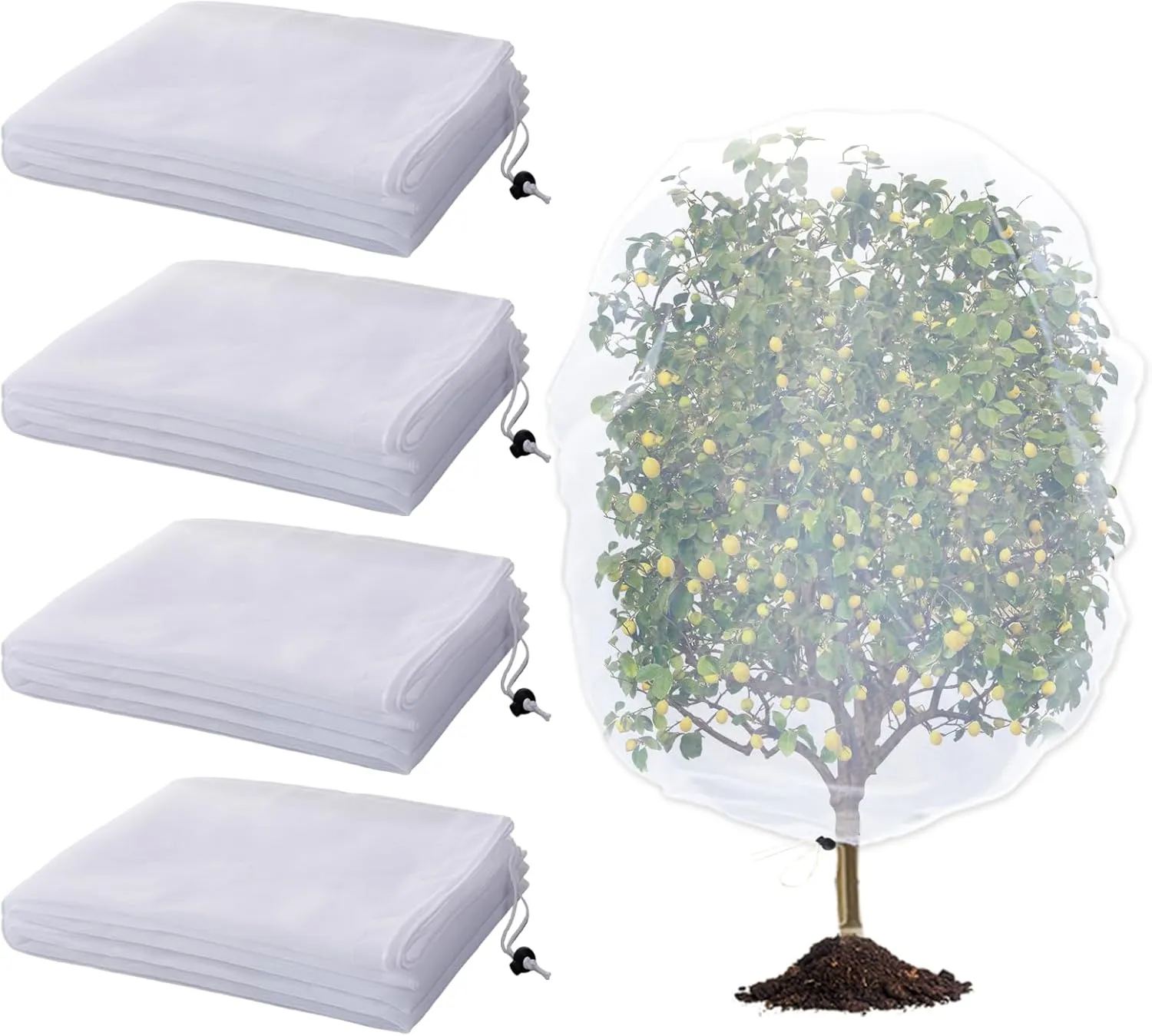 4 Pack Insect Bird Netting Cover - 4.6x6FT Blueberry Bushes Netting Plant Covers with Drawstring, Fine Mesh Net for Protecting Lemon Orange Large Plants from Insect Bird Barrier Squirrel Deer