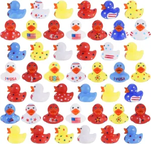 45 Pcs Independent Day Rubber Ducks 2.16" Patriotic Rubber Ducks Assortment Duckies Bath Toys for Jeep Ducking Floater Duck Bath Toys 4th of July Party Favors