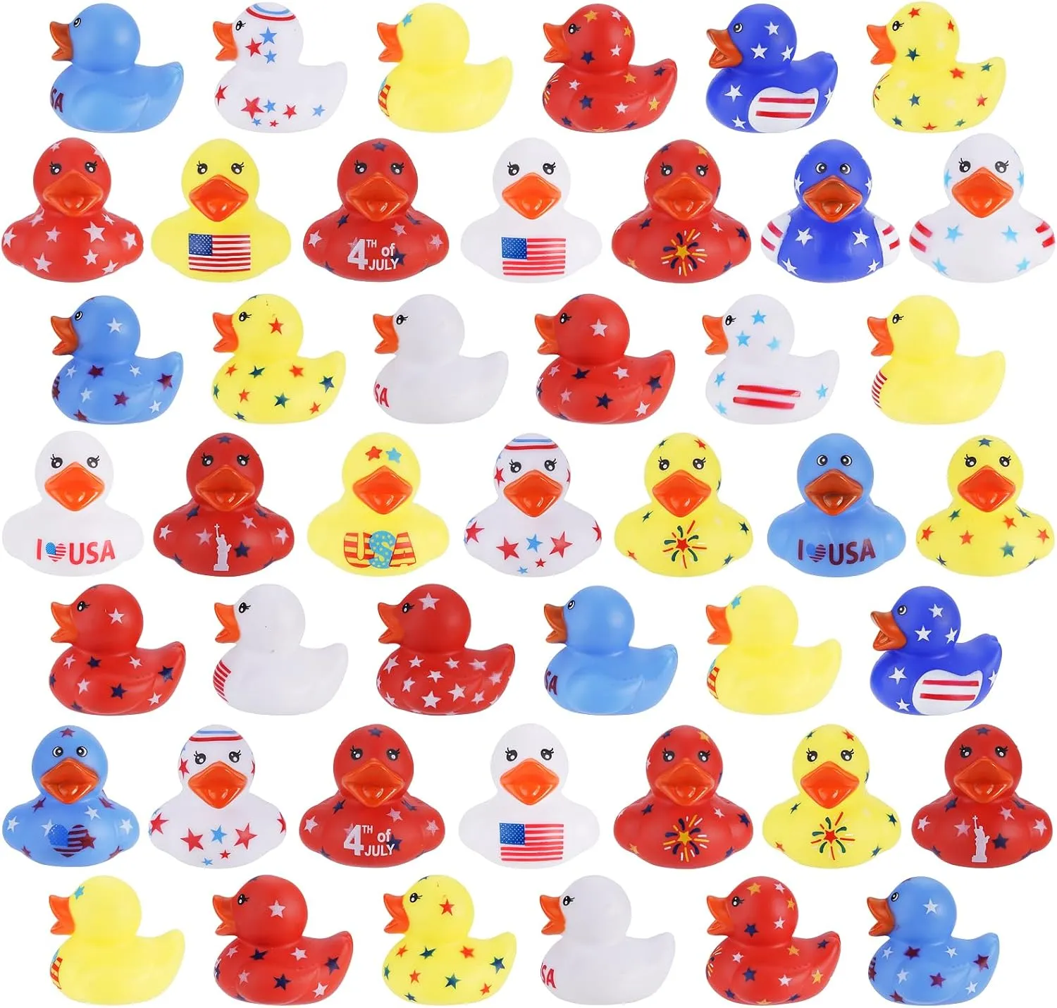 45 Pcs Independent Day Rubber Ducks 2.16" Patriotic Rubber Ducks Assortment Duckies Bath Toys for Jeep Ducking Floater Duck Bath Toys 4th of July Party Favors