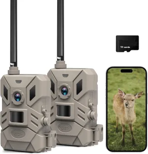 4G Cellular Trail Camera,36MP Hunting Camera with No Glow 940nm IR Led Night Vision,HD Video IP66 Waterproof Game Cam,90FT Flash Range Wildlife Monitor-2 Packs