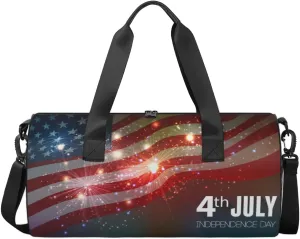 4th Of July Independence Day Travel Duffel Bag American Flag Sports Gym Bag Men Women Sports Travel Luggage Bag 17.6”×9”×9 “ Duffel Bag Weekend Overnight Gym Bag Nvenient For Carrying