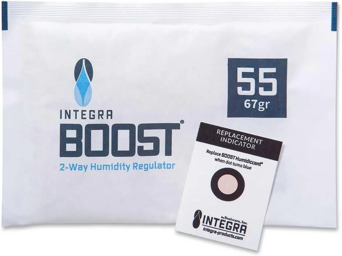 55% RH Level - 67 Gram Size - Two-Way Humidity Control Pack - Incl. Replacement Indicator Cards - Food Storage & Herbs Moisture Balancer For Up to 1 lb (Pack of 6)