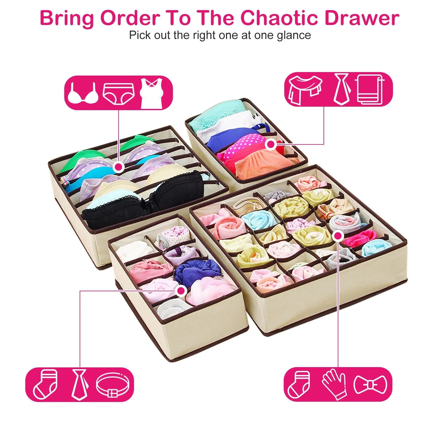 6-Pieces Set: Foldable Underwear Organizer Divider Container