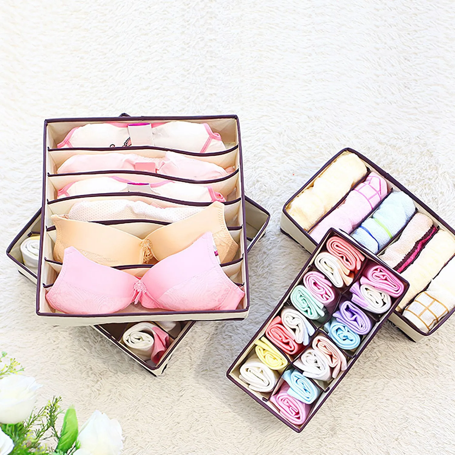 6-Pieces Set: Foldable Underwear Organizer Divider Container