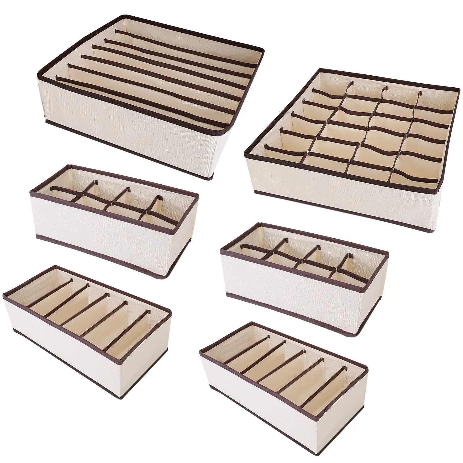 6-Pieces Set: Foldable Underwear Organizer Divider Container